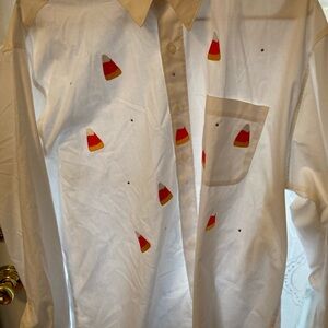 MiLi Designs Candy Corn Embroidered Button-Up Shirt | Size XL